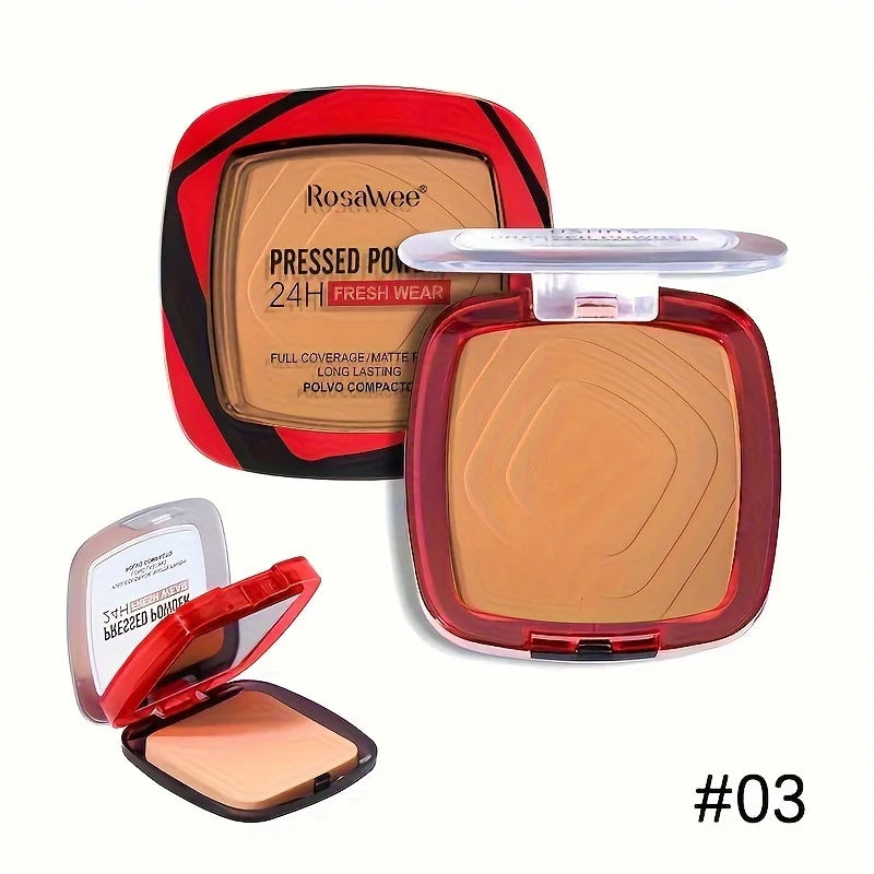 Full Coverage Pressed Powder Foundation With Puff Applicator, 24H Wear Matte Control Oil Foundation Long Lasting Face Makeup Vue 03