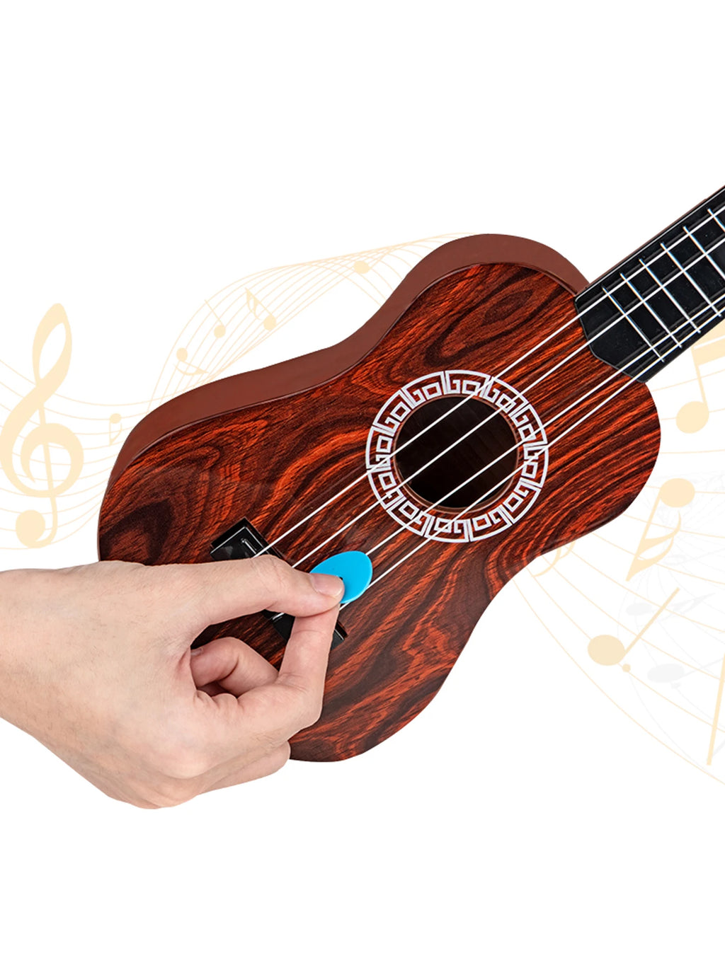 Toy Ukulele Classical Guitar Musical Instrument, Kids Play Early Educational Learning, Adjustable Atrings with Paddles 2 Colors Vue