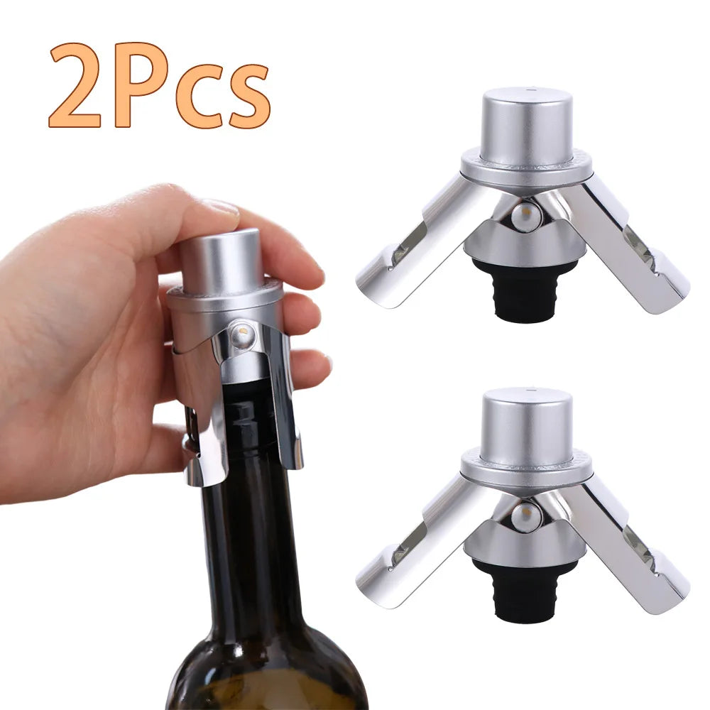 2pcs Built-in Pressure Pump Vacuum Champagne Stopper with Time Stamp Reusable Champagne Sealer Preservation Dual-ear Design Vue
