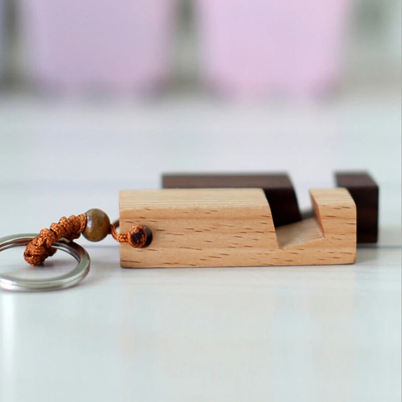 New retro wood phone holder stand pendant keychain car keyringfashion accessorie Vue