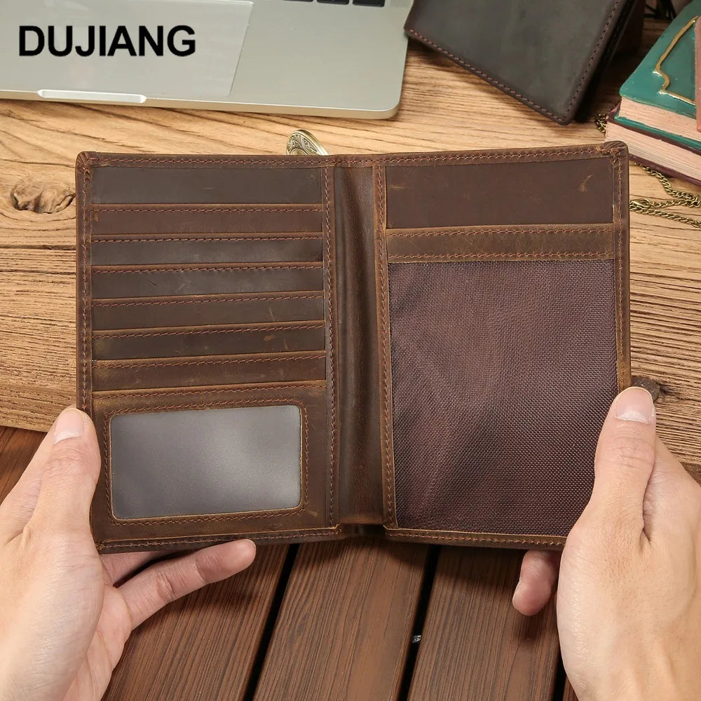 Leather Passport Bag, Simple Retro Cowhide ID Bag, Clutch Bag, Multi-functional Large-capacity Wallet Storage Bag Vue