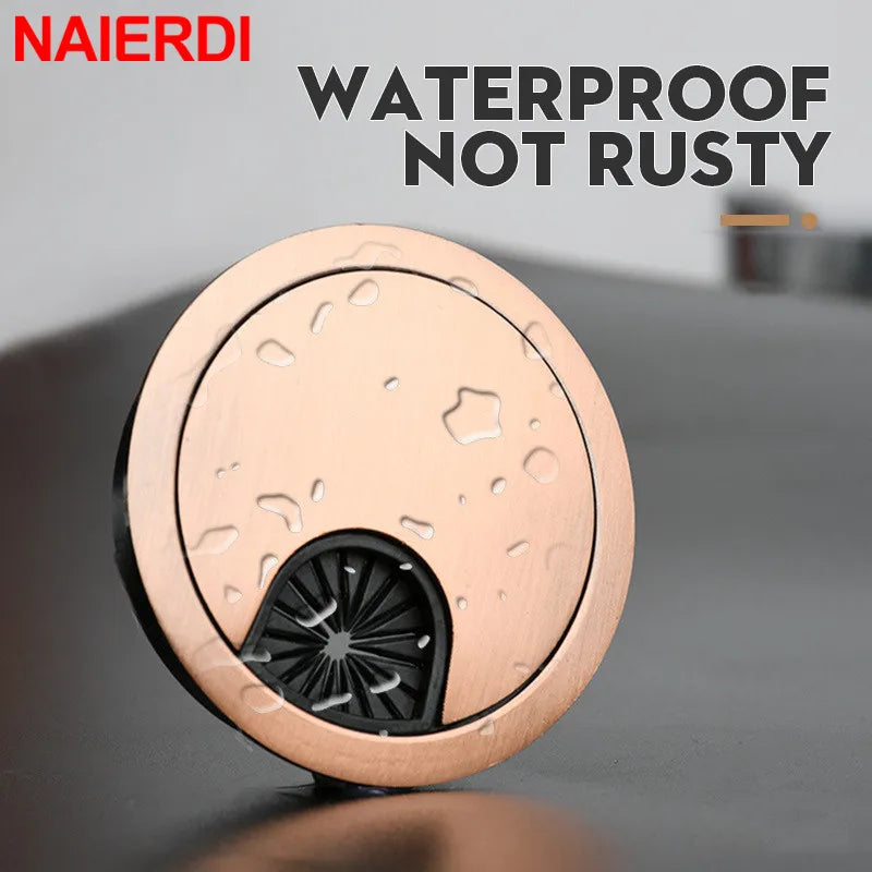 NAIERDI 50/53/60/80mm Cable Hole Cover Zinc Alloy Round Table Wire Hole Covers Outlet Port Computer Desk Grommet Line Holder Vue