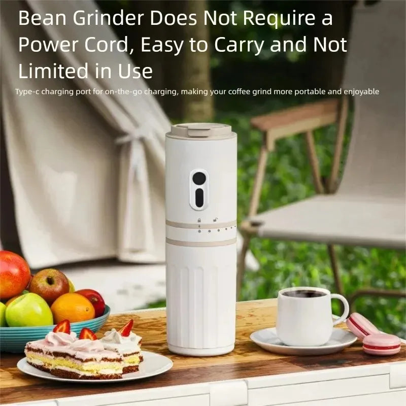 All-in-One Coffee Maker Travel-Friendly Handheld Espresso Machine with Built-in Grinder Mini Pour over Cup for Home And Outdoor Vue WHITE