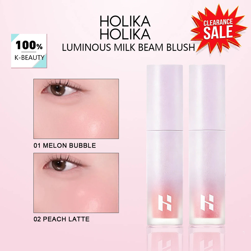 [ClearanceSale] HOLIKA HOLIKA LUMINOUS MILKFIT BLUSH 01&02,Skin-Fitting,Long Hold,Brightening Effect,K-Beauty,Korean Makeup Vue