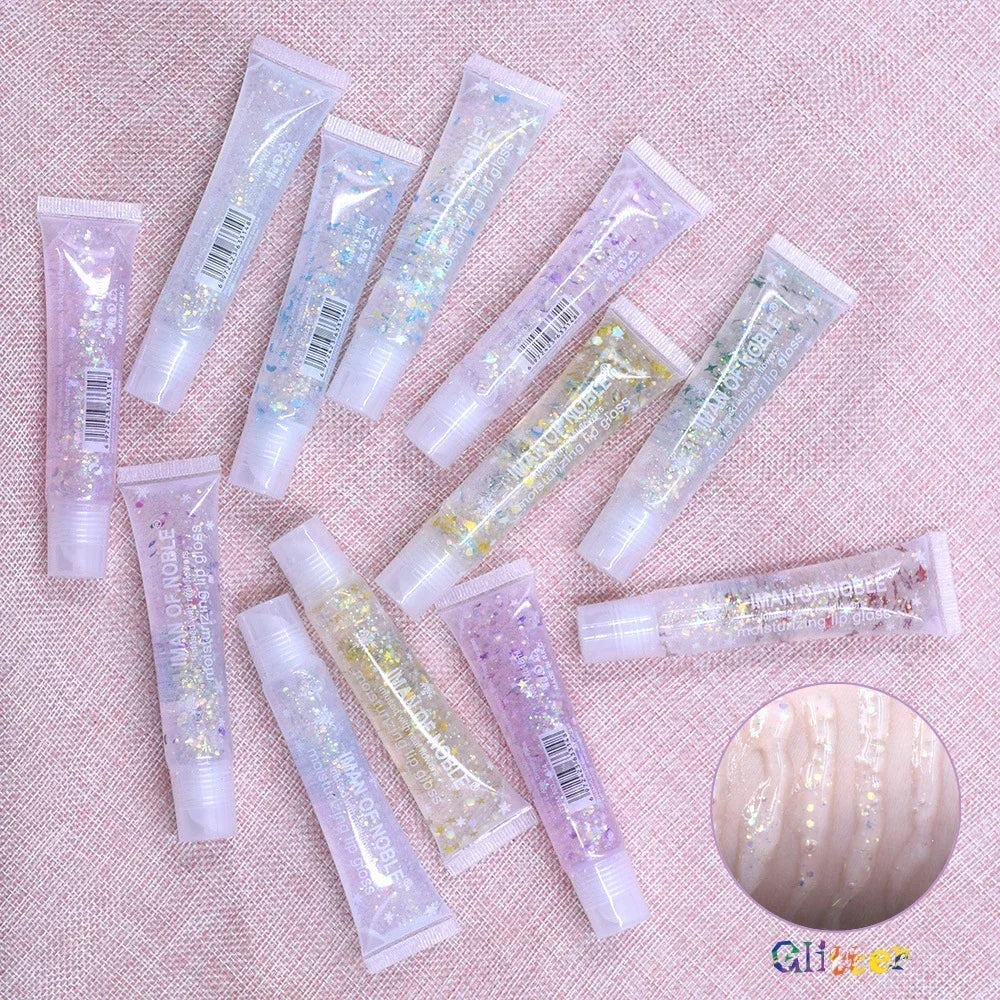 Sequins Lip Oil Jelly Fruit Lip Gloss Plumping Lip Balm Fades Lip-Lines Moisturizer Shiny Natural Plant Anti-Cracking Care Vue