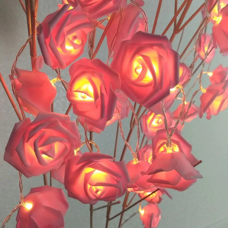 LED Pink Rose Flower String Lights Battery Operated for Wedding Home Party Birthday Festival Indoor Outdoor Valentines Day Decor Vue