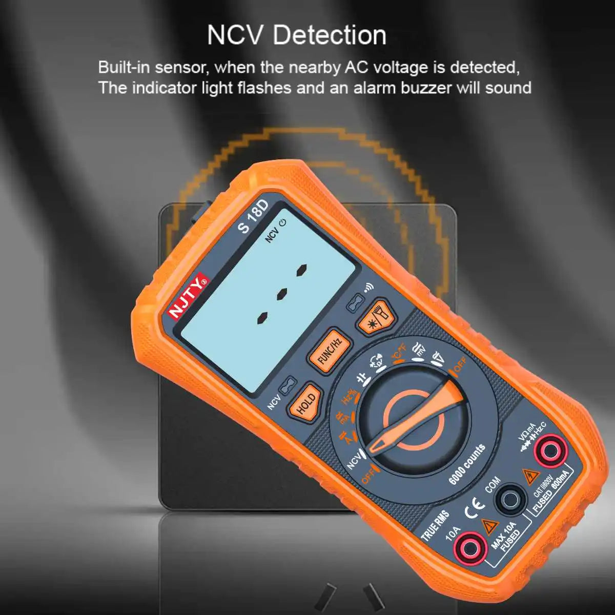 NJTY S18D/A Digital Multimeter Handheld Voltmeter Capacitance Resistance Diode Temperature Tester Backlit LCD AUTO Range AC/DC Vue