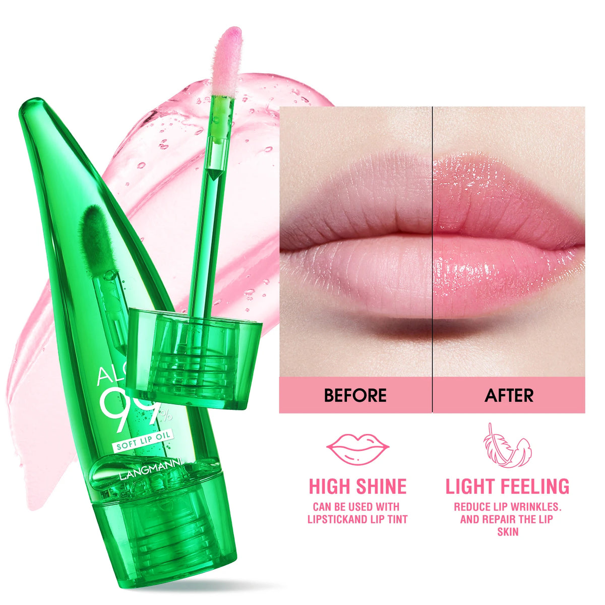 langmannni Aloe Vera Moisturising Lip Gloss Warm Feeling Colour Changing Lip Glaze Long Lasting Moisture Lip Oil Vue