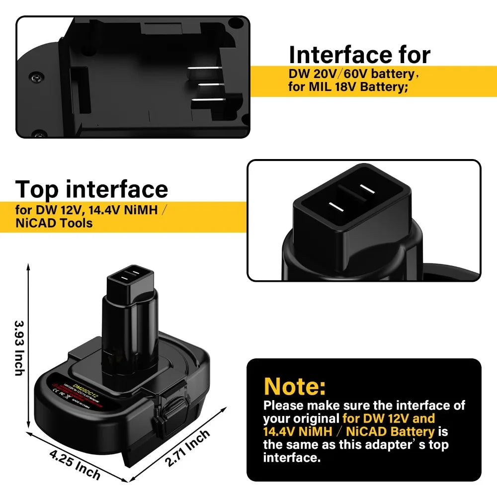 DM20DC12 Battery Adapter for DeWalt 20V for Milwaukee 18V Batteries Converting To for DeWalt 12V/14.4V Ni-CD Ni-MH Battery Tools Vue