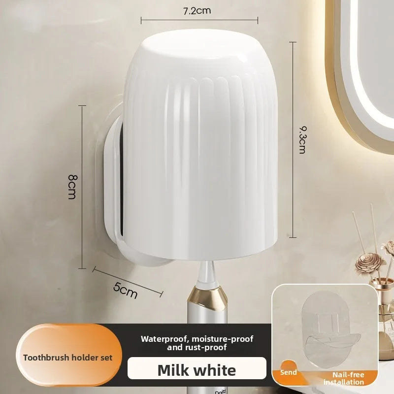Toothbrush Storage Rack wall Mounted Drain and Wash set Independent Single cup Mouthwash cup Storage rack Vue White