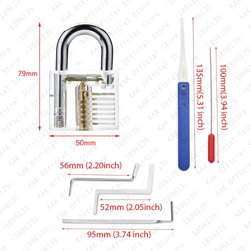 KAK 17pcs Unlocking Lock Pick Set Key Extractor Transparent Practice Padlock Kit Locksmith Training Kit with Transparent Locks Vue