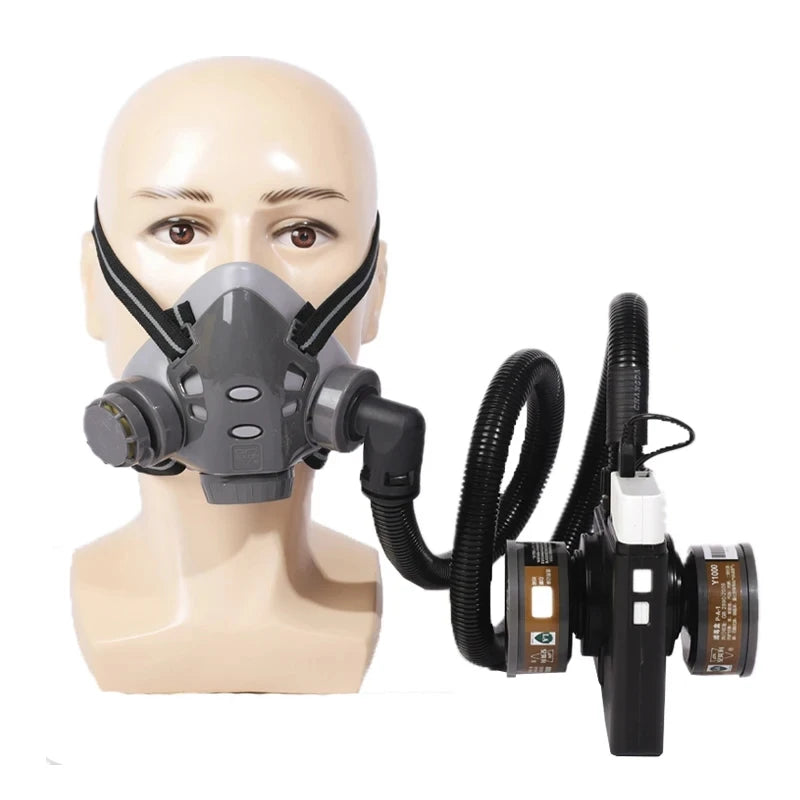Electric Rechargeable Half Face Dust Gas Mask Portable Auxiliary Air Supply Respirator For Spraying Painting Polish Work Safety Vue