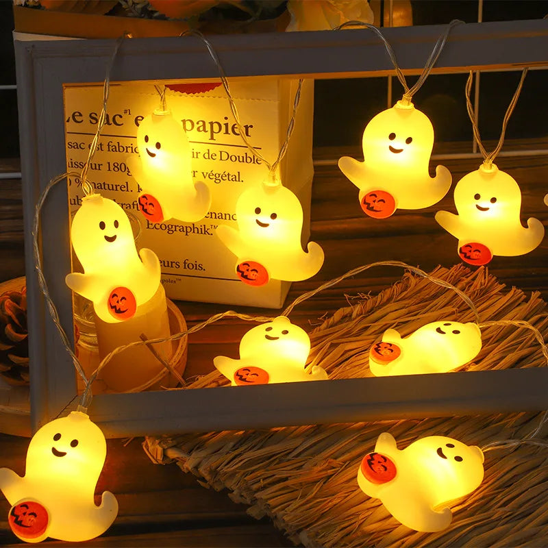 Halloween Pumpkin String Lights Jack-O-Lantern Pumpkin Ghost Lights for Indoor Outdoor Window Decor Party Decorations N08 Vue ghost 6m 40leds battery