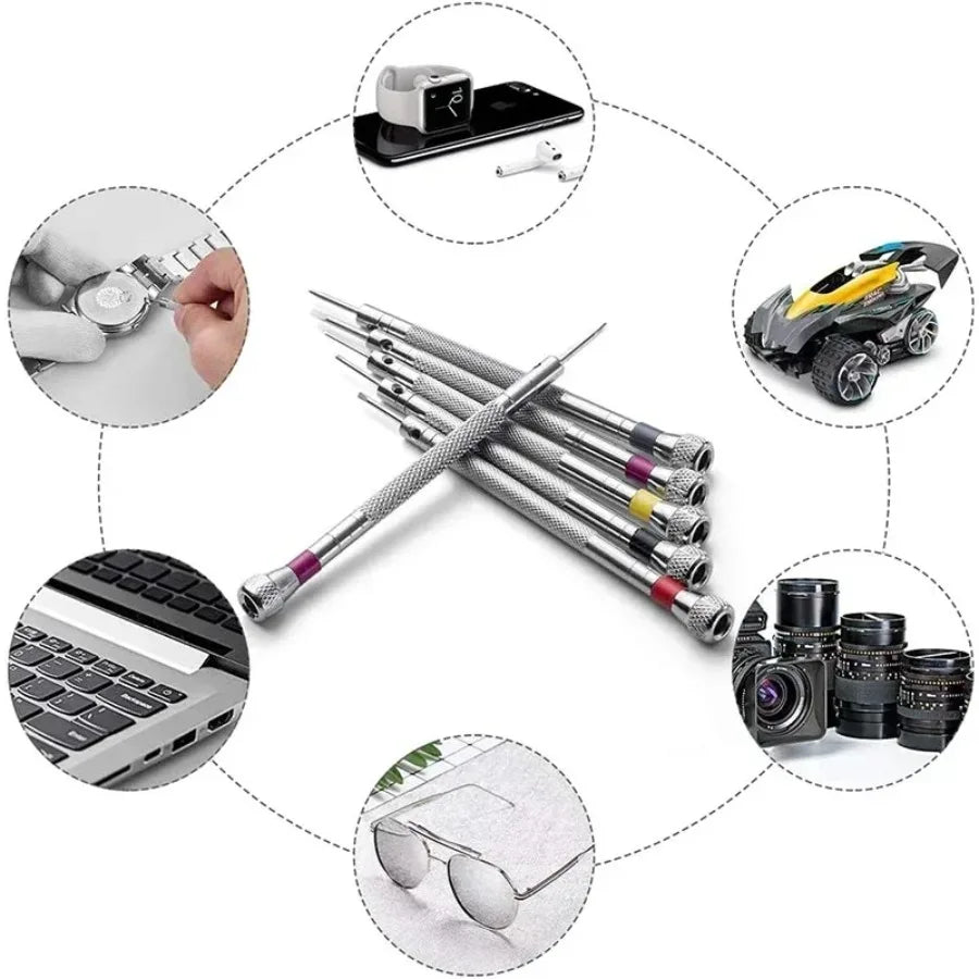 5PCS Set 0.8-1.6mm Steel Screwdriver for Watch Repairing Portable Watch Tools Band Removal with Mini Link Pins Watchmaker Tools Vue