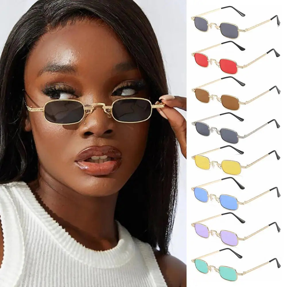 Small Rectangle Sunglasses Women Men Retro Metal Frame Punk Sun