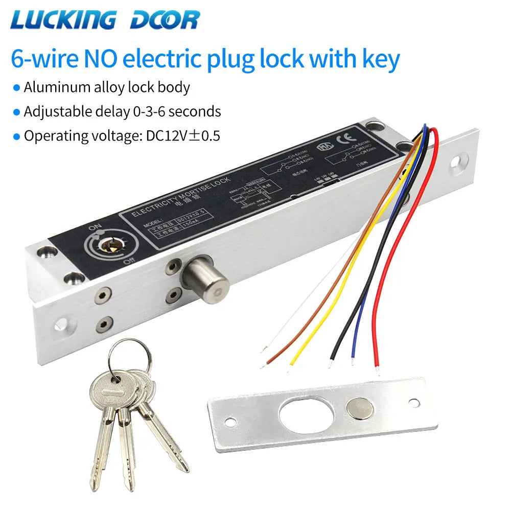 12V Fail Secure Electric Drop Bolt Lock for Electronic Door Access Control System Deadbolt Lock with Mechanical Key Time Delay Vue Default Title