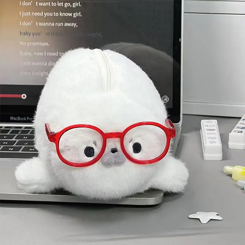 Plush Seal Doll Pencil Case Large Capacity School Office Stationery Bag High Aesthetic Value for Young Girls Vue