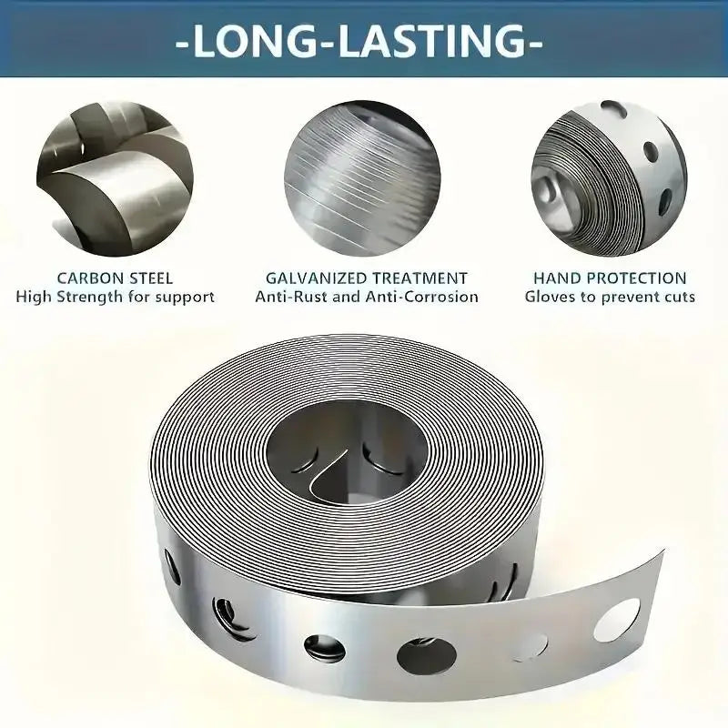 1 Roll Galvanized Iron Tape Pre-punched Multi-slot Metal Strip Pipe Support Sheet Metal Work Vue