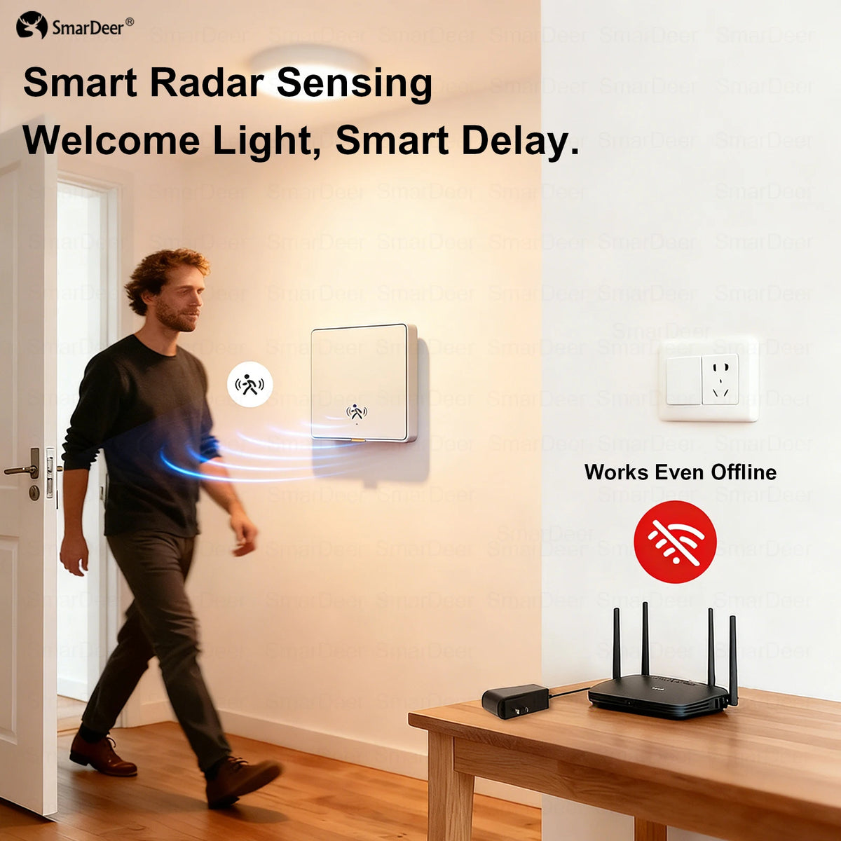 SmarDeer ZigBee Smart Switch with Motion Sensor,Human Body Presence Detector Auto Light ON/OFF,Tuya Wall Light Switch for EU Vue