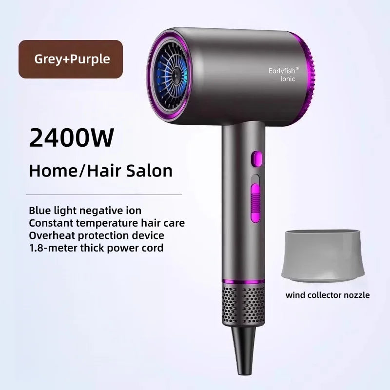 110,000 RPM High-Speed Ionic Hair Dryer with Diffuser Ionic Hair Dryer Vue Grayish purple-1 220V-240V EU Plug