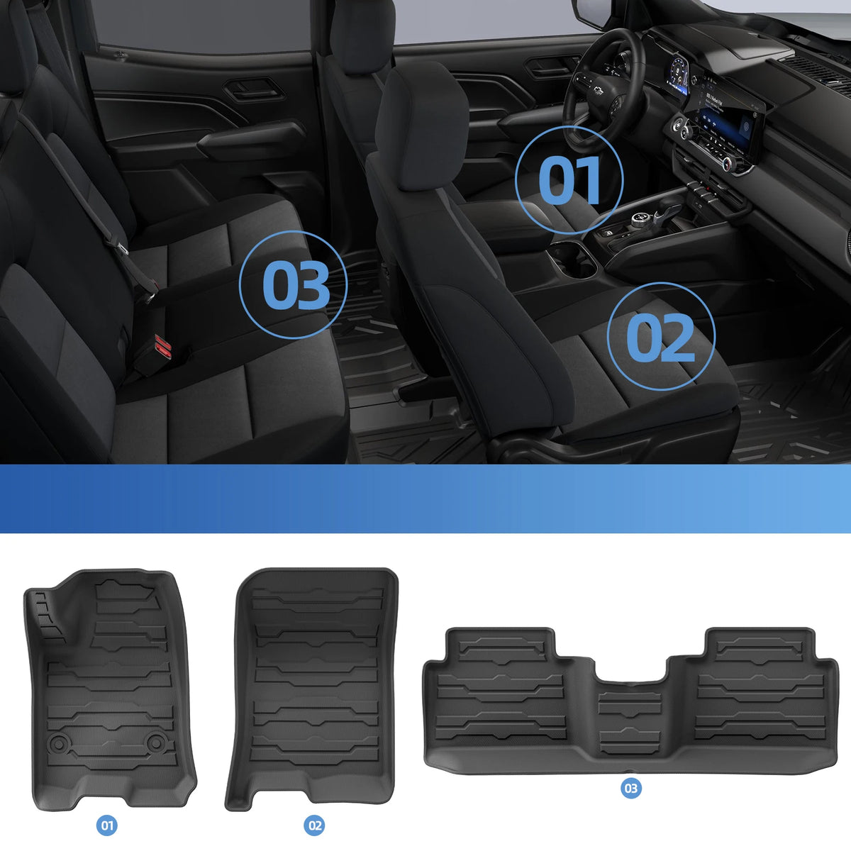 for Chevrolet Chevy Colorado 2023-2025 Car Floor Mats 3D TPE Foot Pad All Weather Auto Accessories Vue