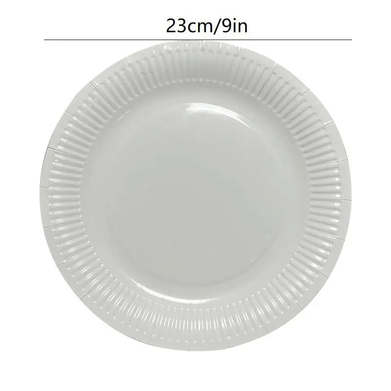 Disposable Metallic Foil Paper Plates Shiny Gold Silver Finish Sturdy Build For Weddings Birthday Festive Gatherings〔CC11〕 Vue 9inch White