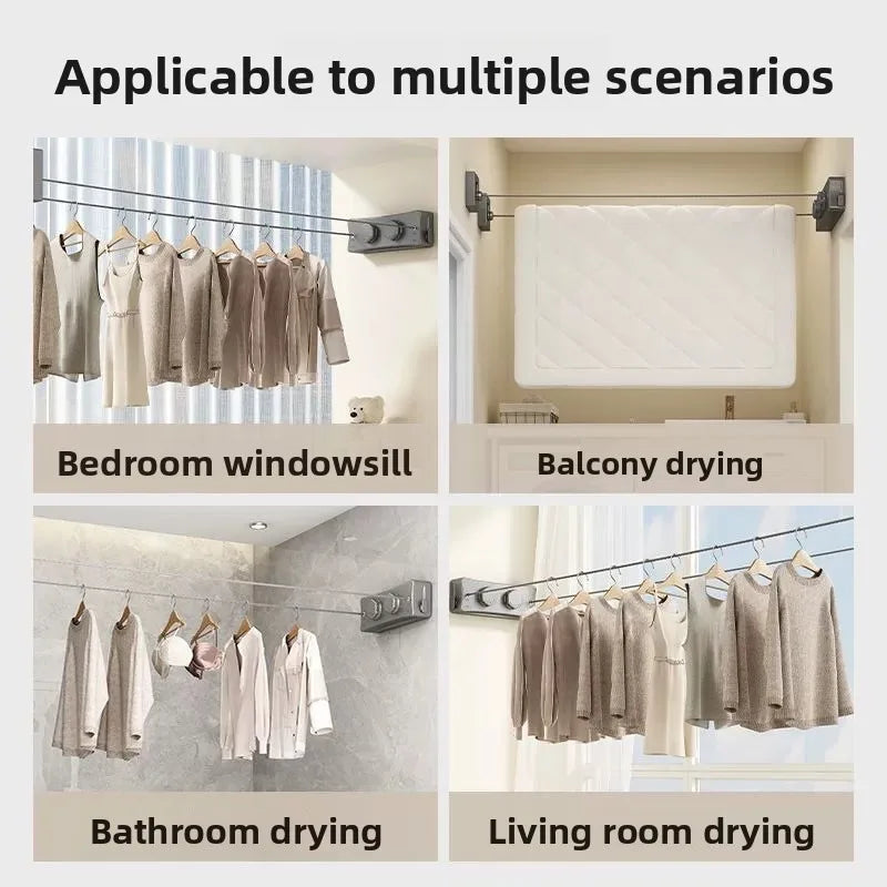 Retractable Clothesline, Invisible Stainless Steel Drying Rack for Indoor Outdoor Balcony Bathroom, Portable Travel Clothes Line Vue