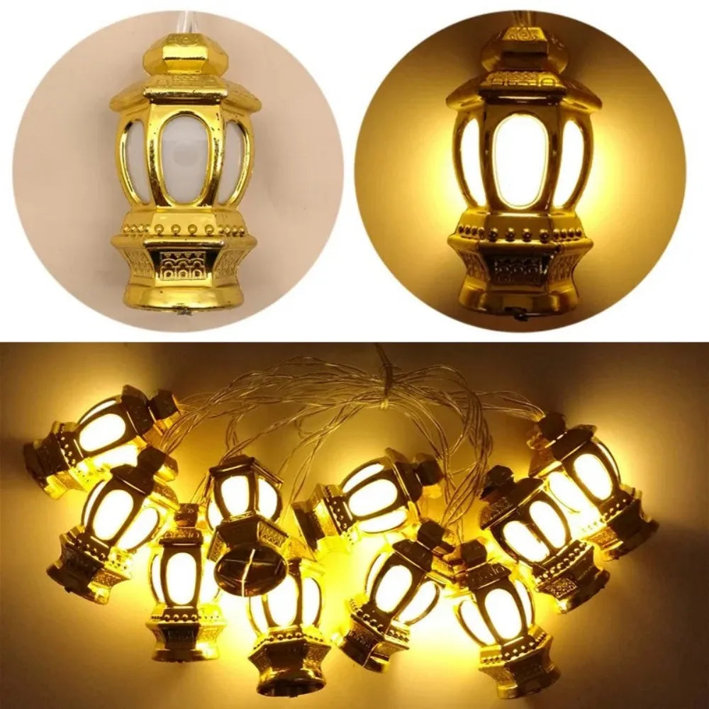 1pc 1.5M/3M Golden Retro Palace Lamp String, Battery Powered, Used for Ramadan Wedding Parties Indoor Outdoor Holiday Home Decor Vue