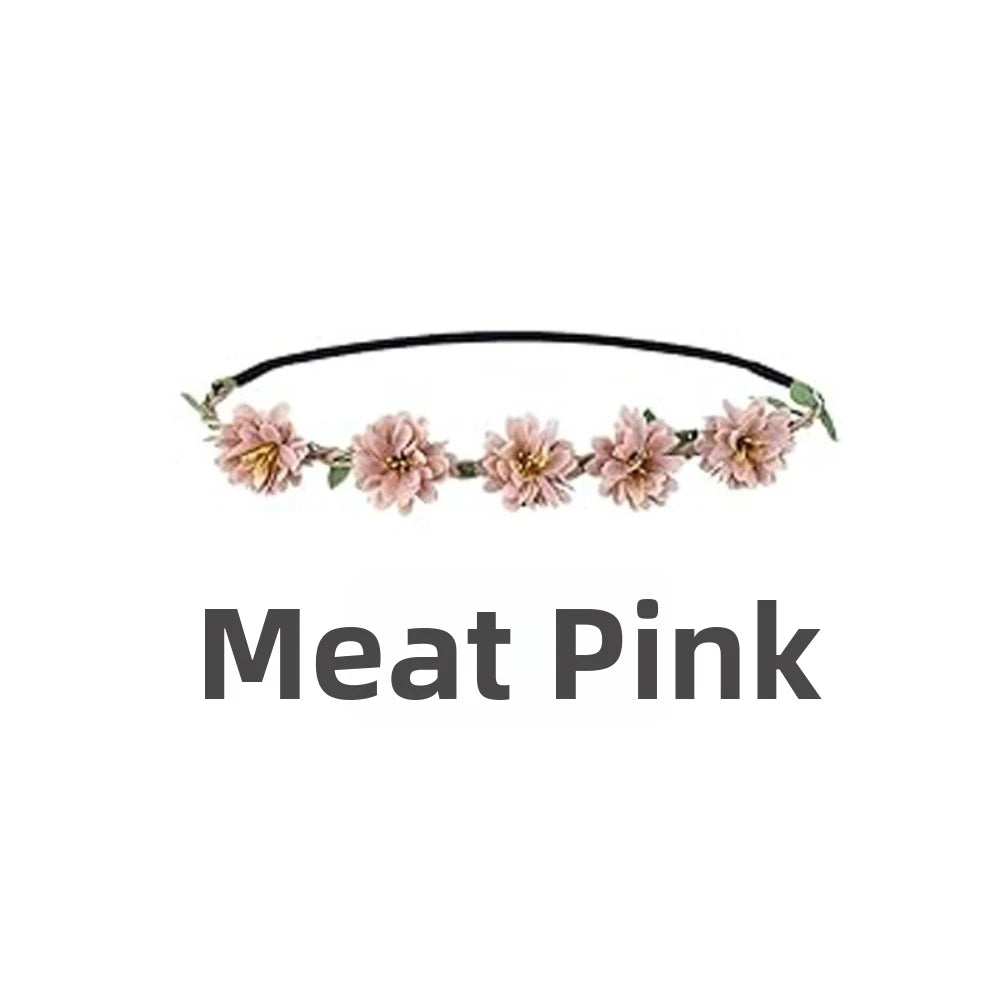Pink Rose Floral Wreath Crown Hand Woven Vintage Elegant Flower Crown Adjustable Ribbon Silk Flower Hair Loop for Bridal Wedding Vue