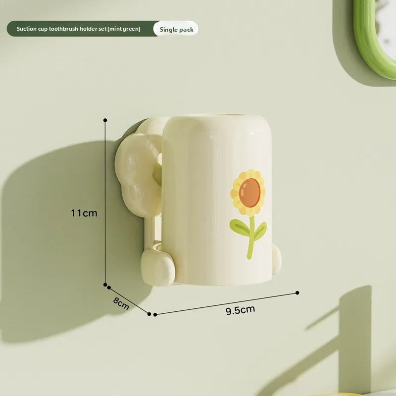 Suction cup Toothbrush Holder set, Bathroom Mouthwash cup, no Punching Toothbrush Holder Storage rack, Wash cup set Vue green
