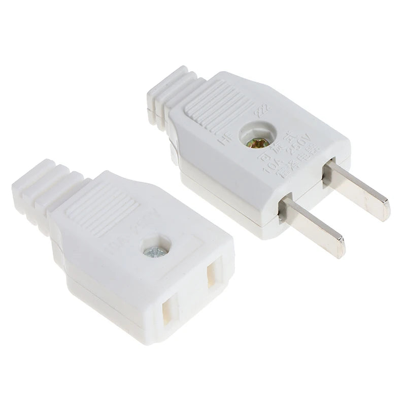 1PCS Whtie US American 2 Flat Pin AC Electric Power Male Plug Female Socket Outlet Adapter Wire Extension Cord Plug Adaptor Vue C