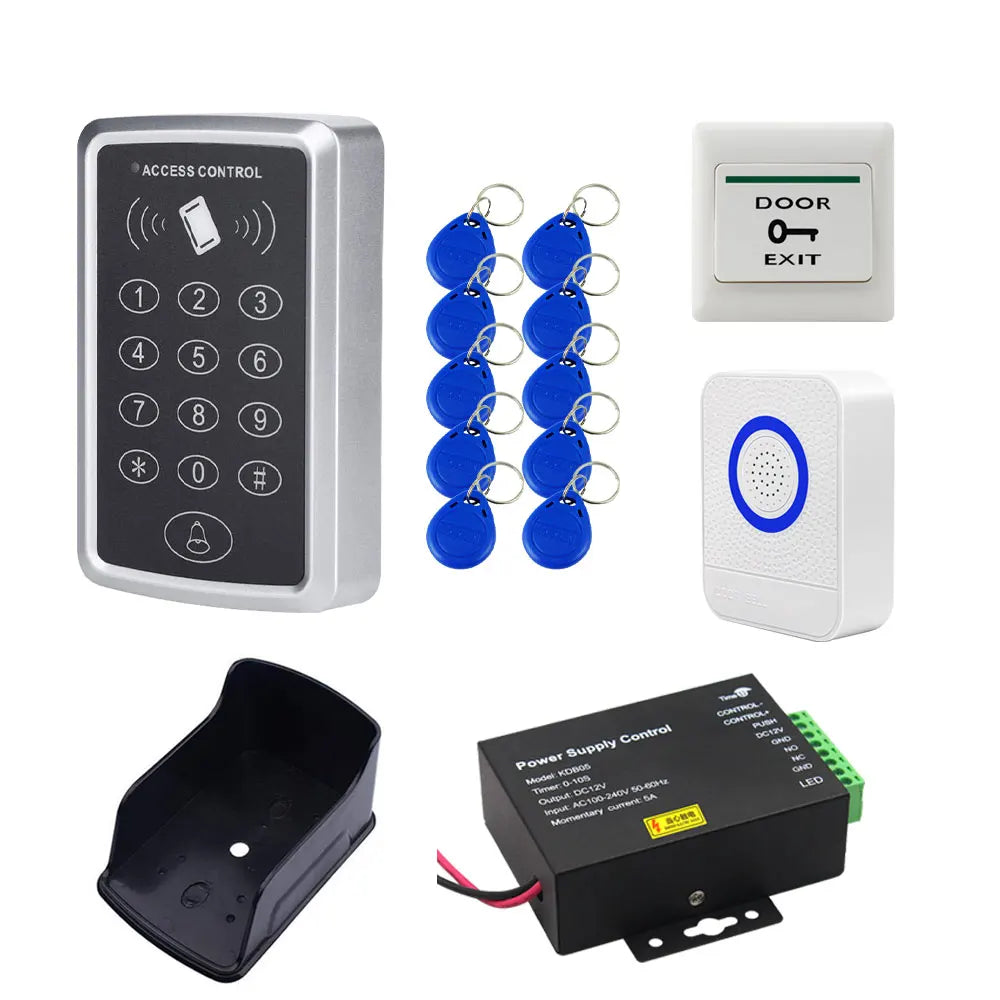 125kHz RFID Access Control System Kit with Electric Maglock, 12V/5A Power, NO/NC Lock Support, Exit Button & Complete Door Chime Vue