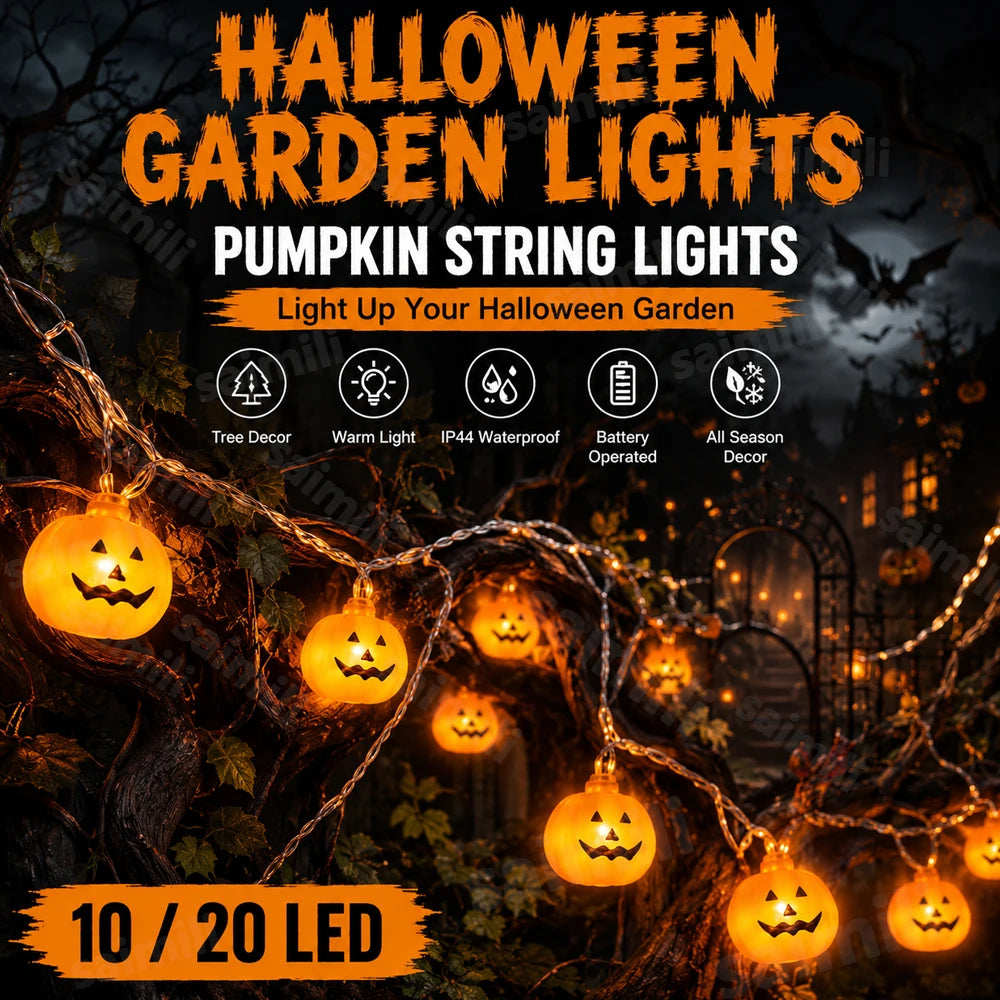Spooky Face Pumpkin Halloween LED String Lights Battery Powered Waterproof Portable Hanging Light For Home Holiday Party Decor Vue