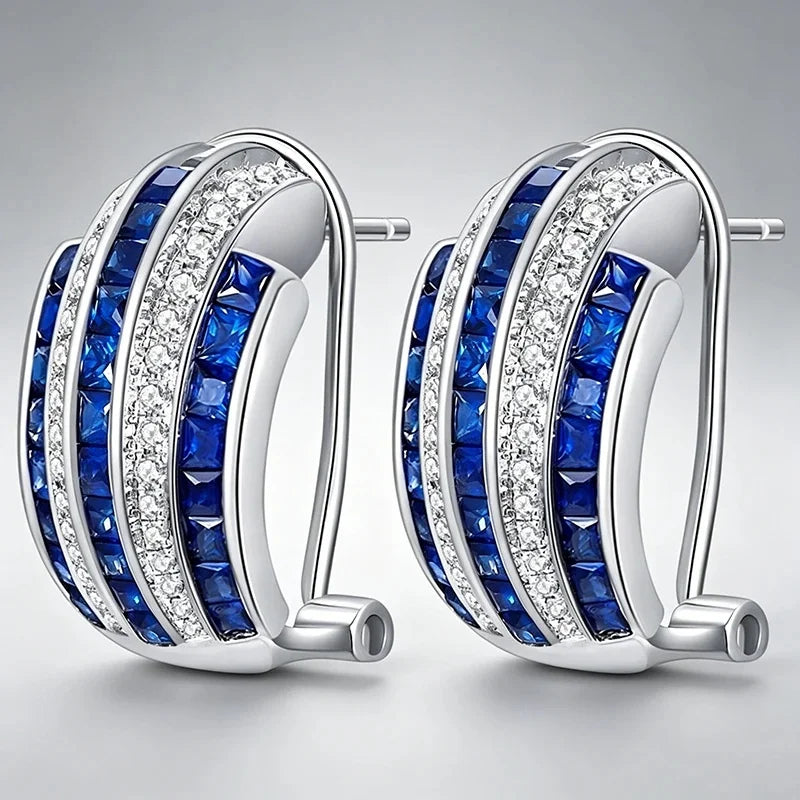 Huitan Cubic Zirconia Geometric Hoop Stud Earrings for Women Hoop Stud Earrings Vue E5404