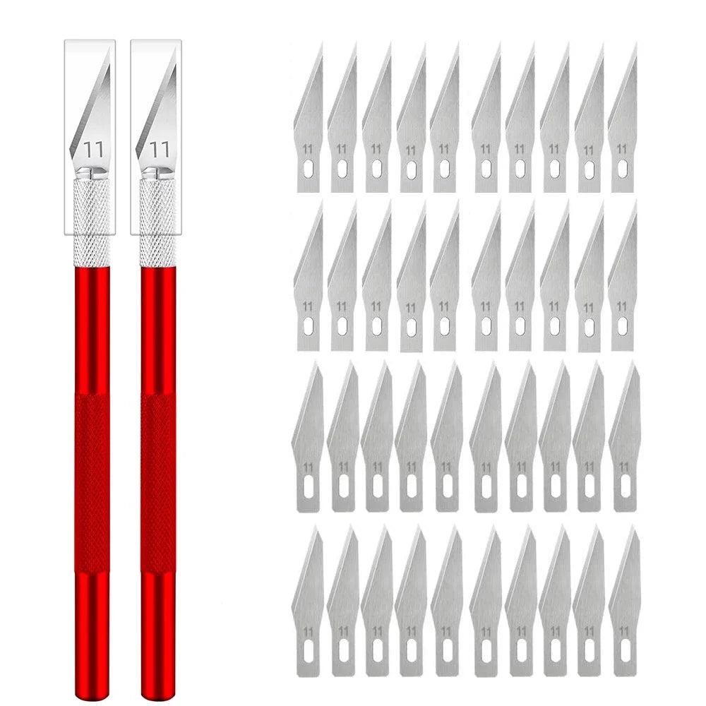vvocci Non-Slip Engraving 10pcs Metal Knife Kit + 40 Blades Cutter Craft Knives #11 for Mobile Phone PCB Repair Hand Tools Vue M264 Red