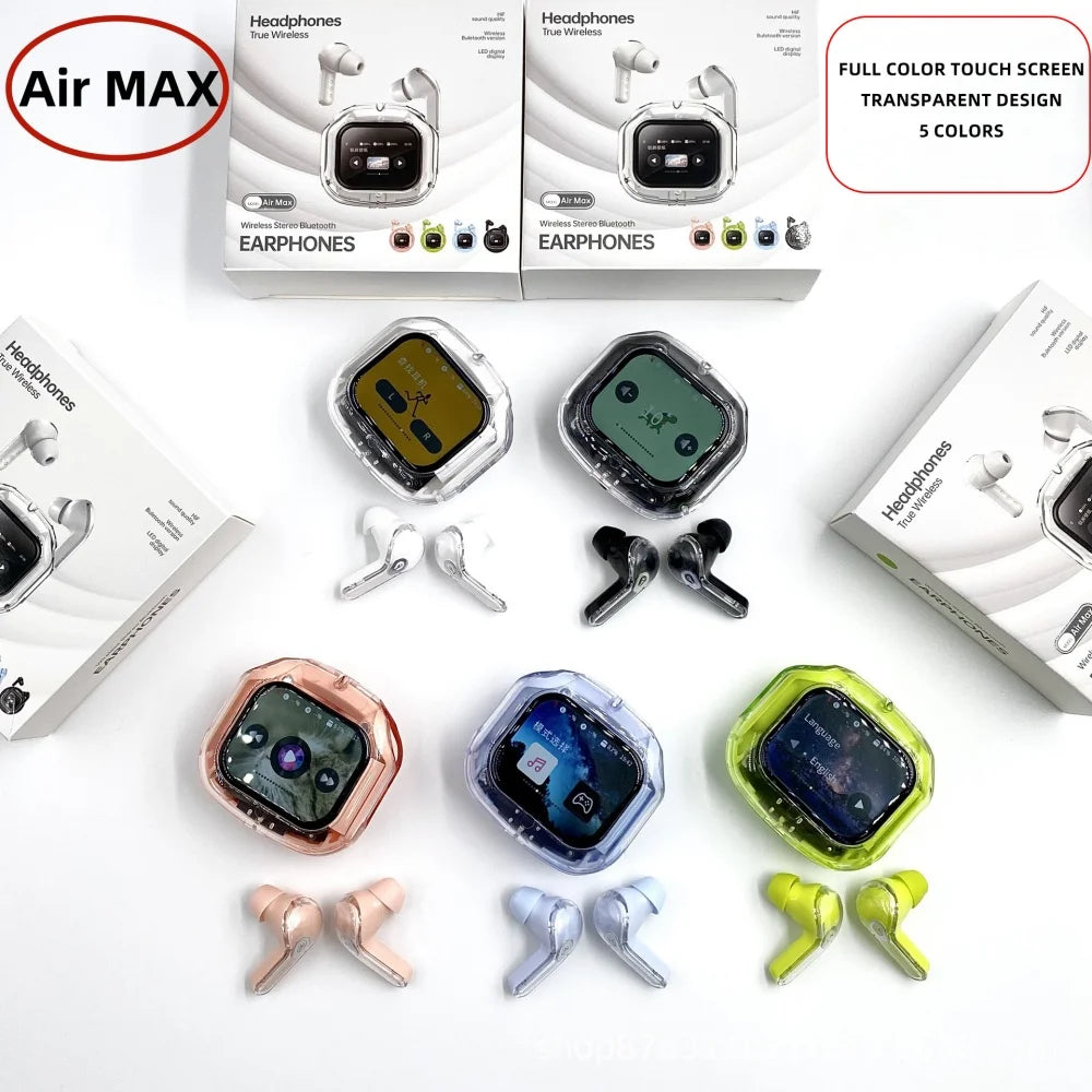 Wireless Bluetooth-compatible Earphones Intelligent Touch Color LCD Screen TWS Earbuds HIFI Noise Reduction Stereo Earphones Vue