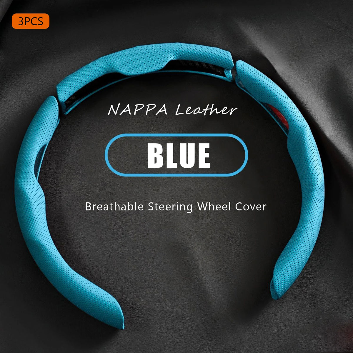 3PCS NAPPA Leather Universal Car Steering Wheel Cover Breathable Anti Slip Car Decoration 37-38cm Resistant Automotive Parts Vue