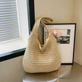 Solid Woven Tote Bag Hollow Out Breathable Shopping Straw Lightweight