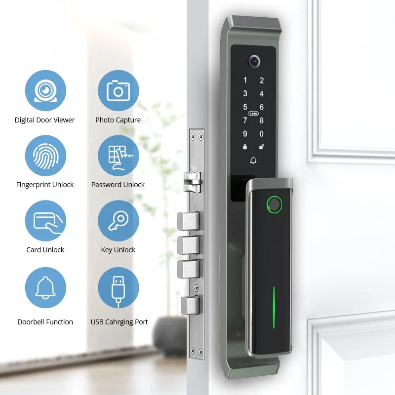 New Bluetooth TTlock App Security Door Camera Lock Video Fingerprint Household Electric Automatic Deadbolt Smart Door Lock Vue