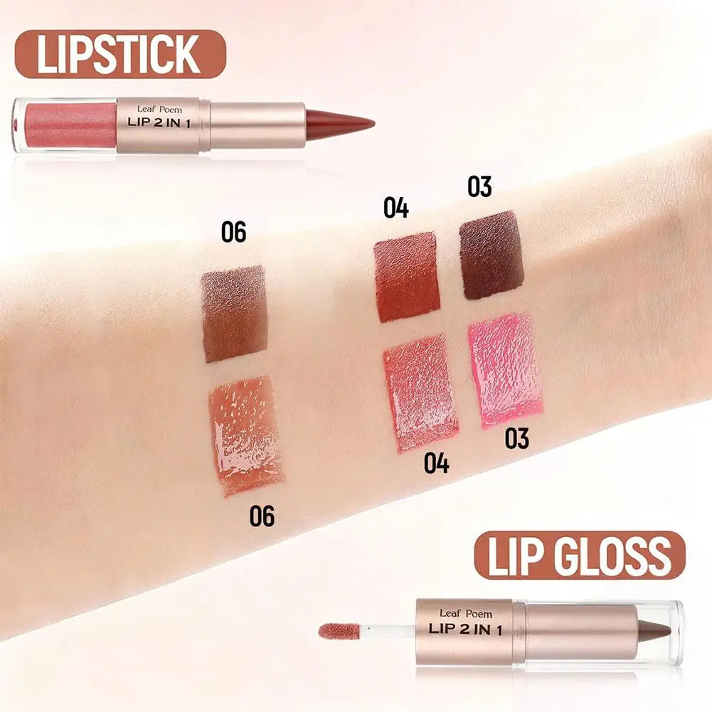 Double-headed Matte Mirror Design Lip Glaze Nude Brown 2-in-1 Tapered Gradient Lip Liner Pen Waterproof Contour Non Stick Makeup Vue