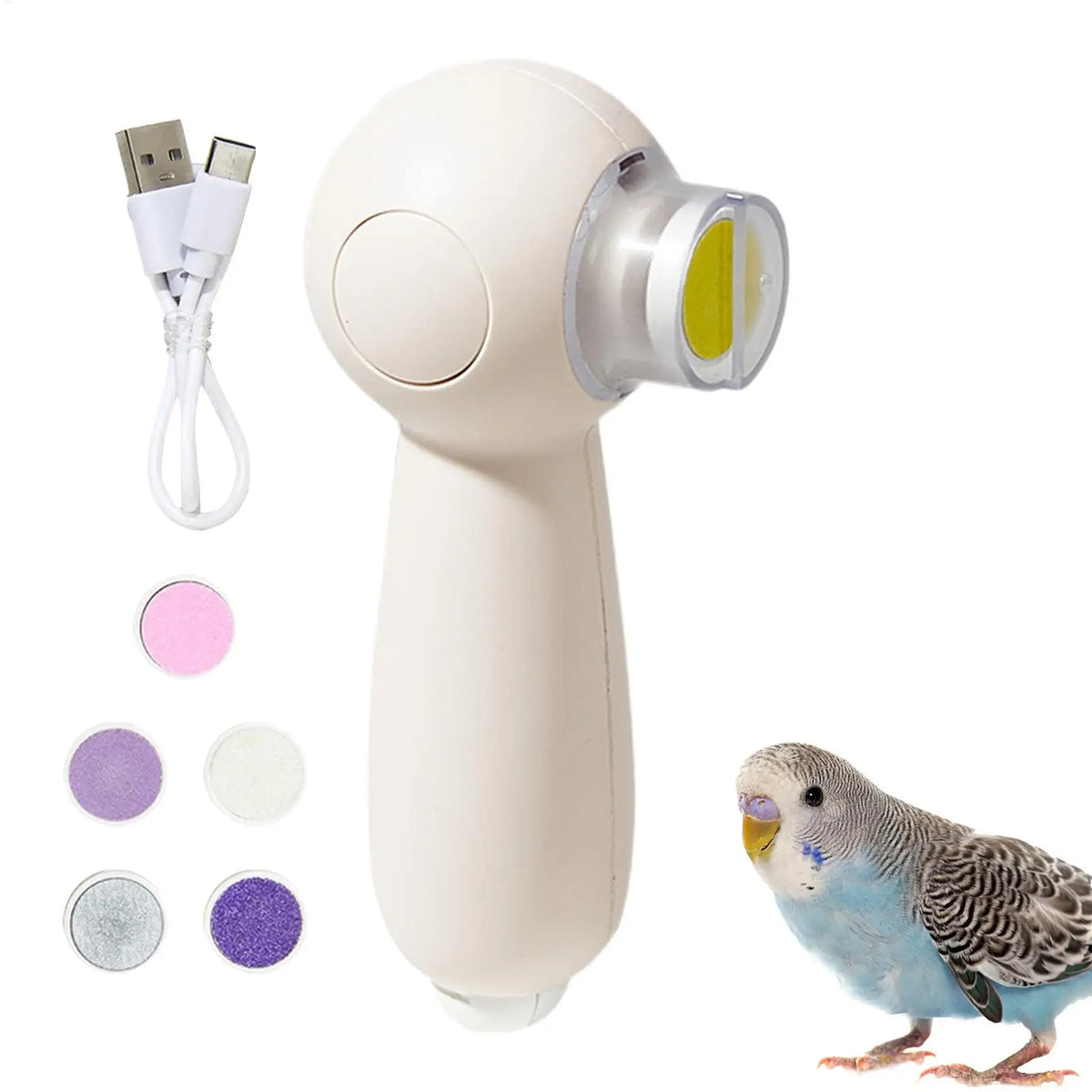 Parrot Nail Trimmer Rechargeable Noiseless Beak Grinder Multipurpose Bird Care Supplies Nail Trimming Tool with 6 Grinding Heads Vue