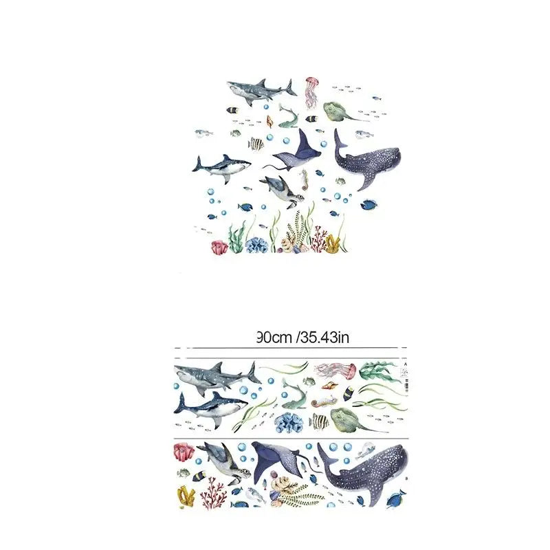 Watercolor Ocean Shark Wall Decals Marine Fish Stickers Removable for Kids Nursery Sea Animal Themed Room Decor Vue