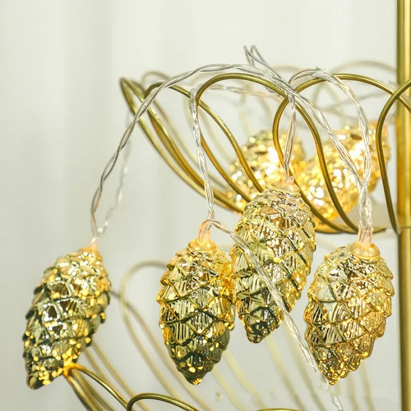 Pine Cones Ornaments Light Christmas String Lights Tree Decoration Indoor Holiday Fairy Lights Holiday Leds Lights 856 Vue Gold 3M 20 leds USB