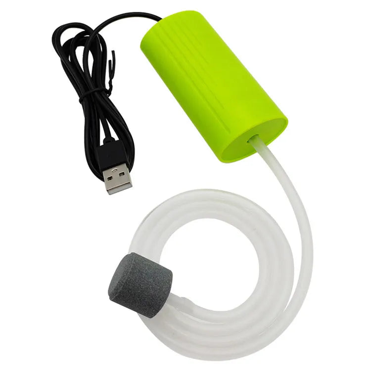 Mini Aquarium USB Oxygen Pump Oxygenator Silent Energy Saving Air Compressor With Bubble Stone Fish Tank Accessories acuario Vue Green