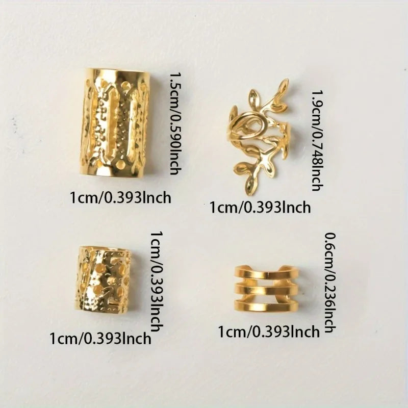 40Pc Mix Hair Braider Metal Hair Rings Beads Cuffs Tubes Charms African Hair Braids Hollow Out Dread Decoration Accessories Gold Vue