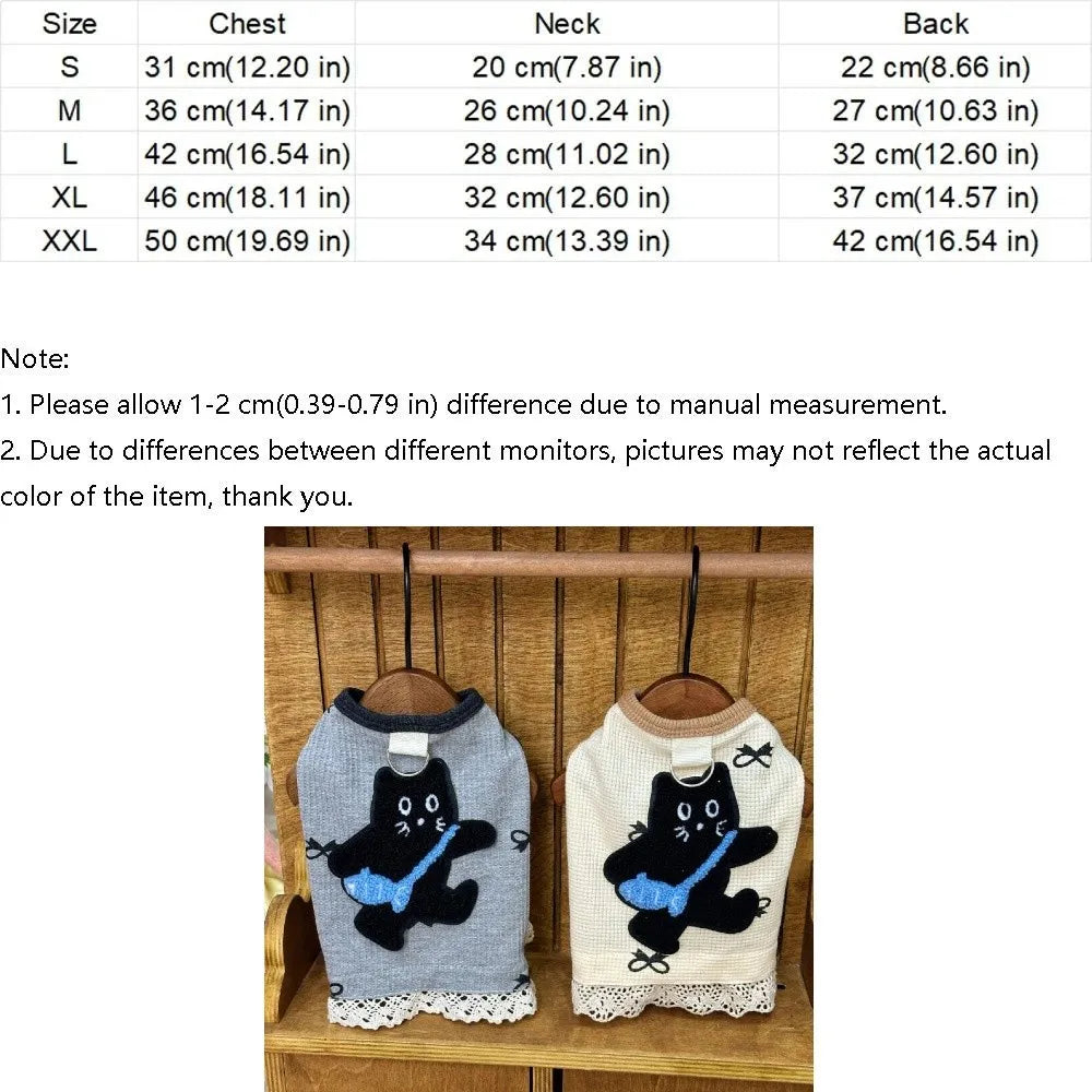 Breathable Waffle Pet Vest Lace-edged Comfortable Pet Short Sleeve Soft Cat Pattern Dog Undershirt Small Pets Vue