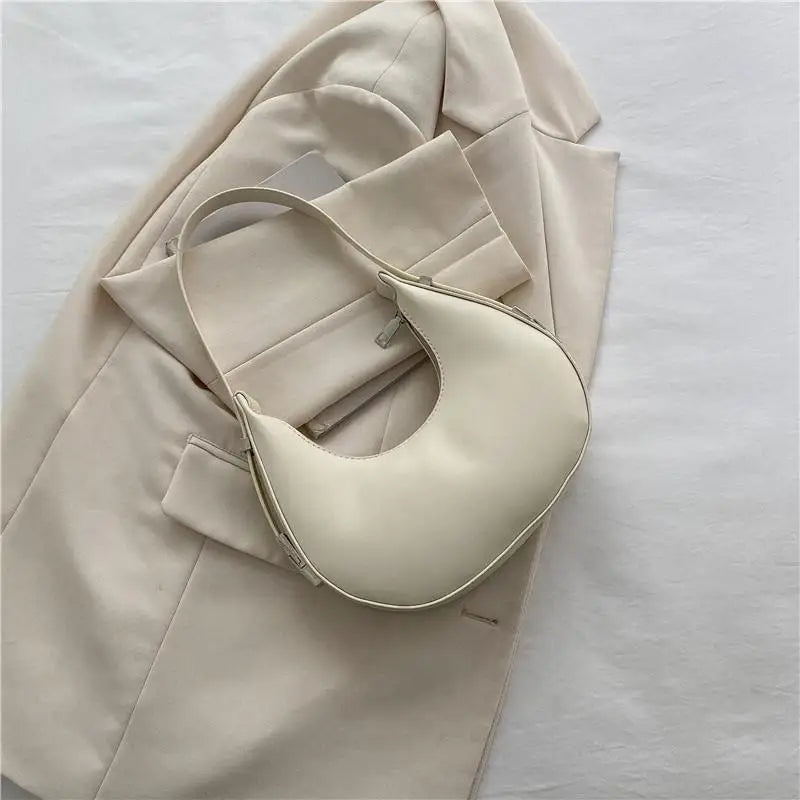 Fashion Design PU Leather Hobo Shoulder Bag Women Small Clutch Handbag Purse Female Underarm Bag Travel Totes Vue White
