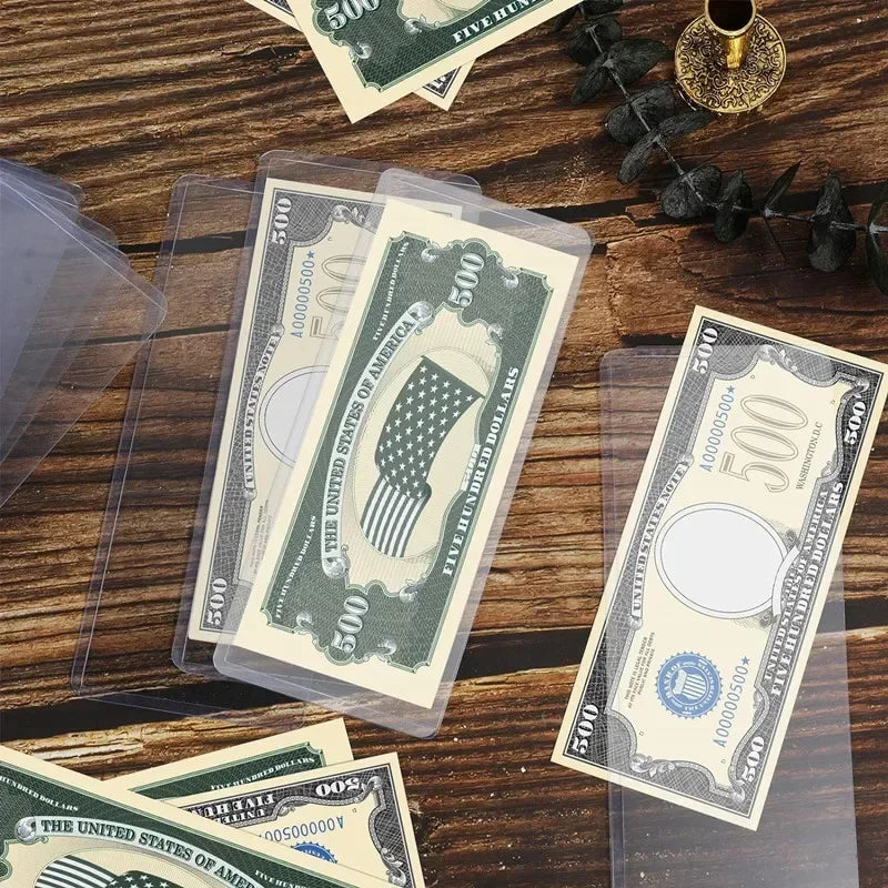 Paper Currency Protective Cover Supplies Two Sizes 205 X 110mm/173 X 75mm 50Pcs Clear PVC Paper Money Stamp Collection Bag Vue