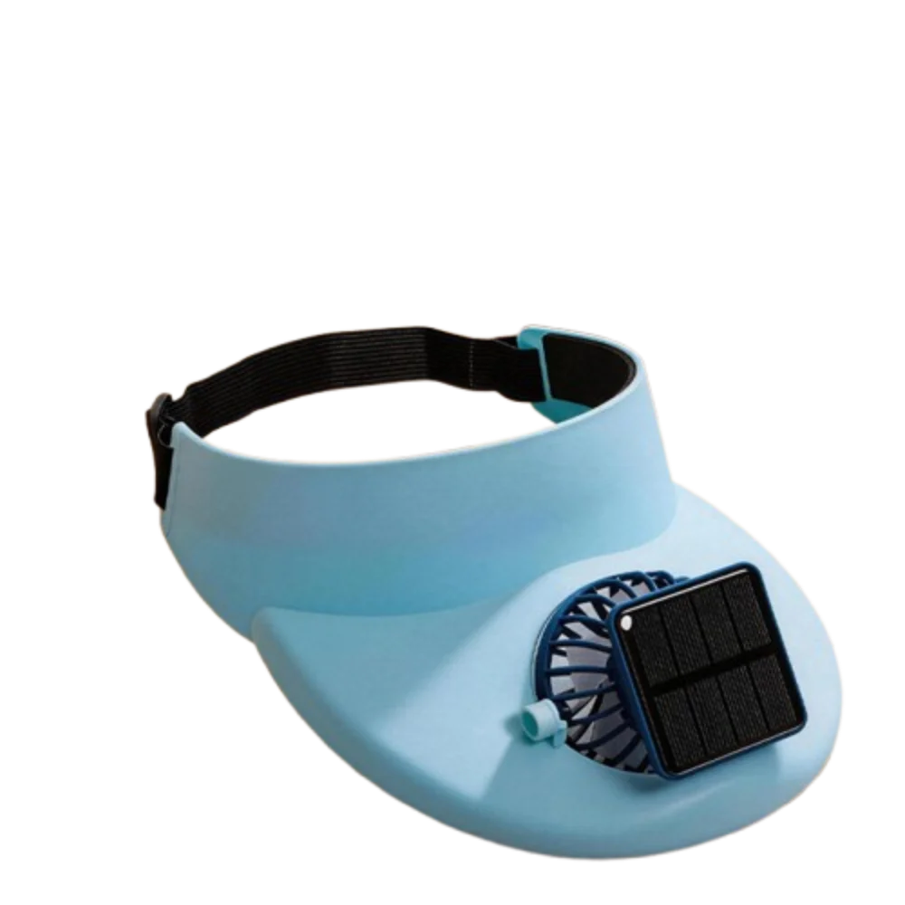 Breathable Summer Fan Sunhat Sun Protection Strong Wind Solar Fan Cap Summer Activity Wide Brim Fisherman Hat Usb/Solar Powered Vue Blue