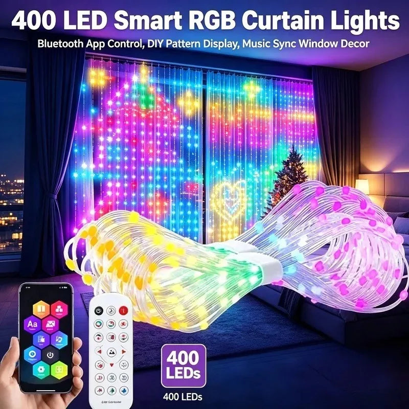 400 LED Smart RGB Fairy Curtain Lights, App Controlled Music Sync for Gaming Room Bedroom Window Decor Vue